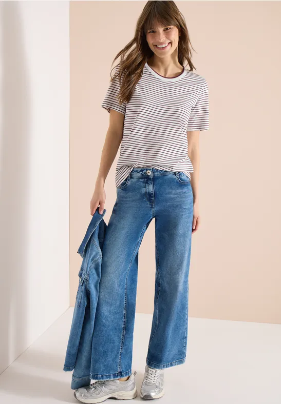 cecil Kurzarm Shirt Rundhals Streifen Baumwolle-Modal Rot