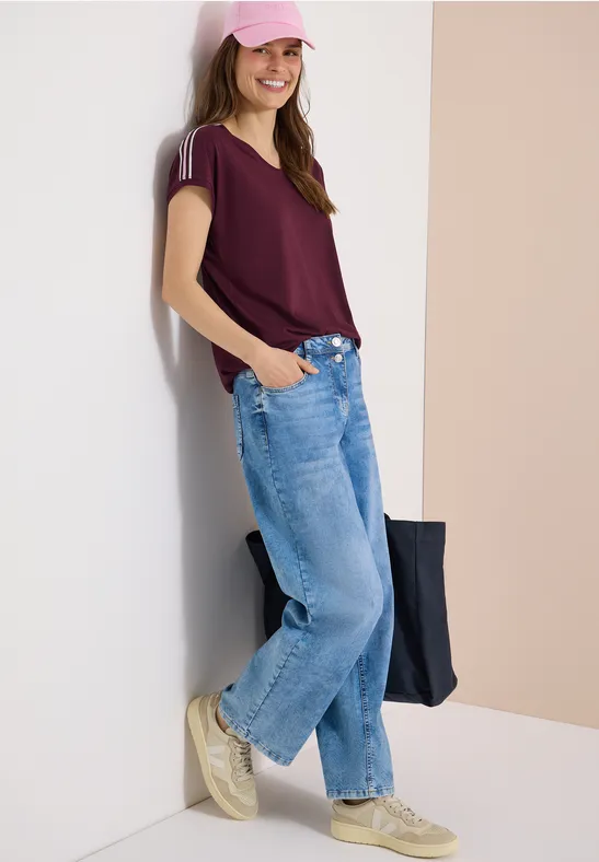 cecil Kurzarm T-Shirt Tape-Detail Baumwolle-Modal Rot