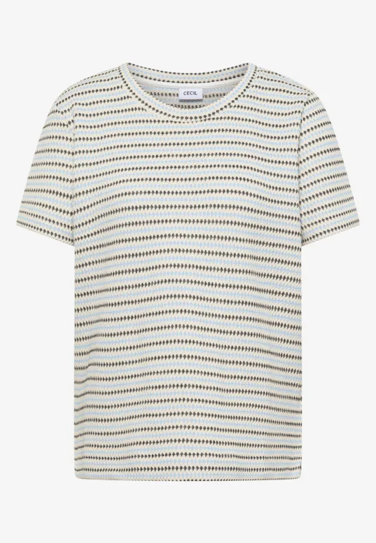 Thumbnail - Cecil Damen Kurzarm Shirt mit Rundhals und Struktur in Weiß, Gr: XL