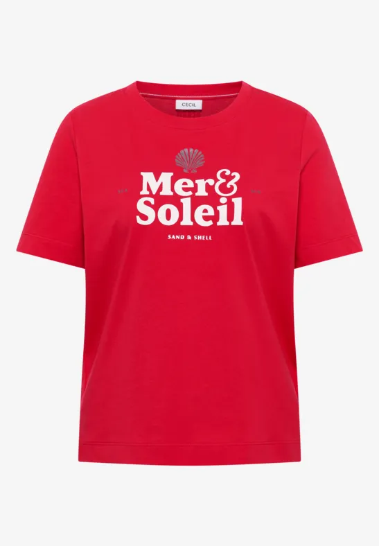 Thumbnail - Cecil Damen T-Shirt mit Rundhals und Wording in Rot, Gr: L