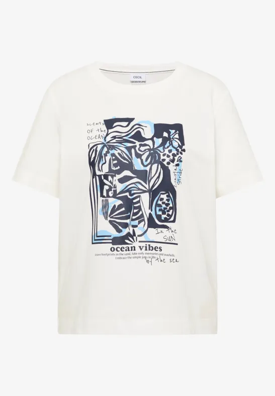 Thumbnail - Cecil Damen Shirt mit Rundhals und maritimem Print in Weiß, Gr: M