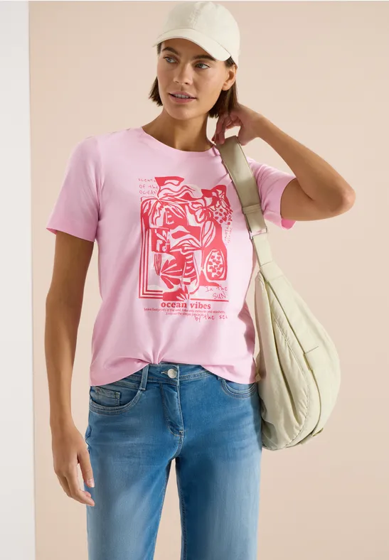 Thumbnail - Cecil Damen Shirt mit Rundhals und maritimem Print in Rosa, Gr: S