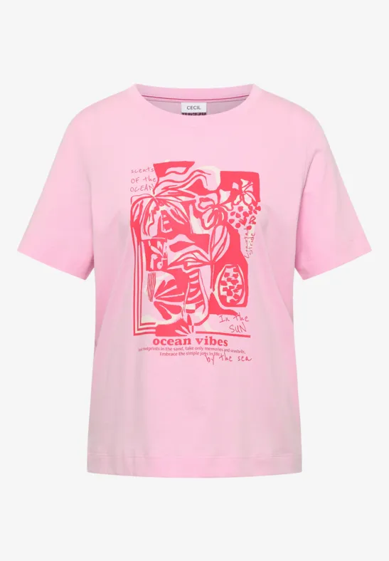 Thumbnail - Cecil Damen Shirt mit Rundhals und maritimem Print in Rosa, Gr: S