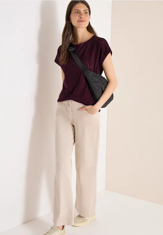 Thumbnail - Cecil Damen Shirt mit Boatneck in Ajour-Optik in Rot, Gr: S