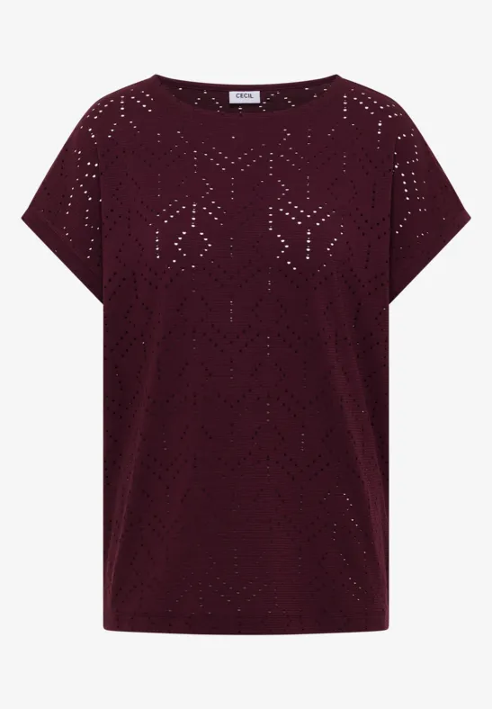 Thumbnail - Cecil Damen Shirt mit Boatneck in Ajour-Optik in Rot, Gr: S