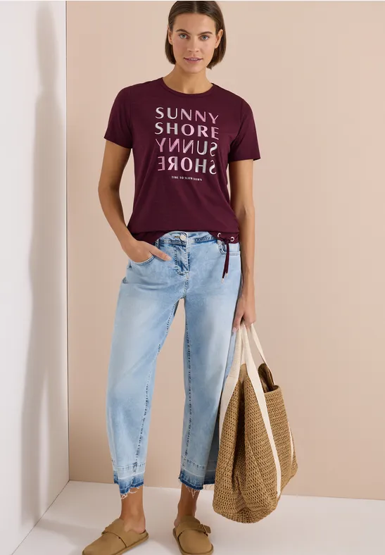 cecil Kurzarm Shirt Ausbrenner-Optik Polyester-Viskose Rot