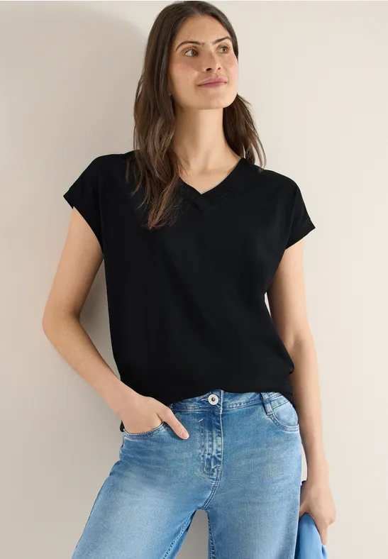 CECIL Kurzarm Shirt mit V-Neck in Unifarbe günstig online kaufen