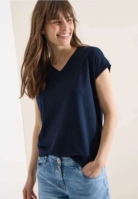CECIL Kurzarm Shirt mit V-Neck in Unifarbe günstig online kaufen