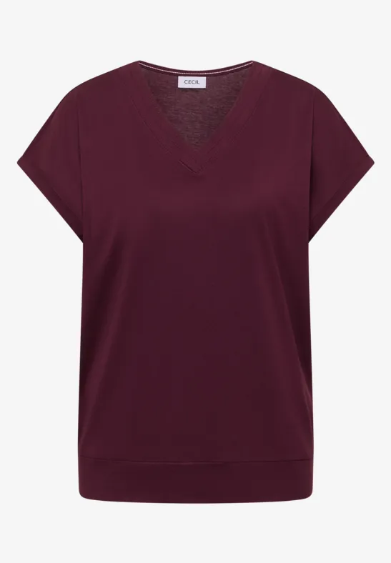 Thumbnail - Cecil Damen Kurzarm Shirt mit V-Neck in Unifarbe in Rot, Gr: XXL