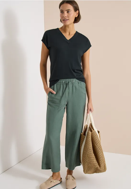 cecil Kurzarm Shirt V-Neck Baumwolle-Modal Gruen