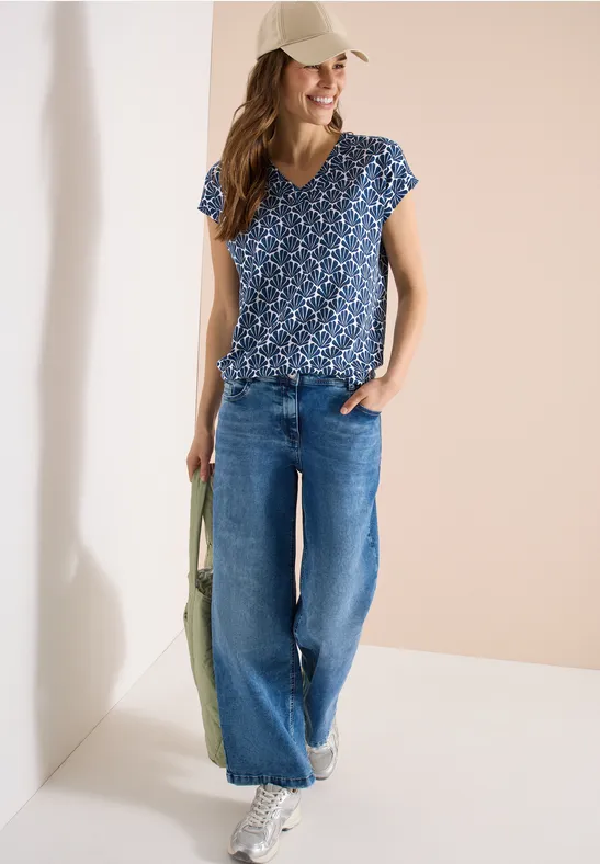 CECIL T-Shirt mit V-Neck und Muschelprint günstig online kaufen