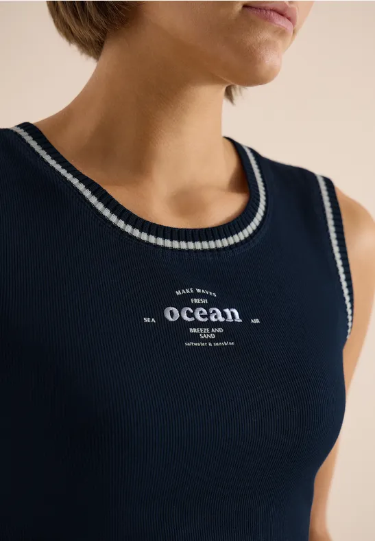 cecil Top Jerseytop Rundhals Maritime Print Baumwolle/Elasthan Blau