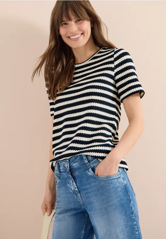 CECIL Shirt mit Rundhals im Ajour-Look günstig online kaufen