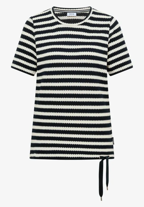 Thumbnail - Cecil Damen Shirt mit Rundhals im Ajour-Look in Blau, Gr: L