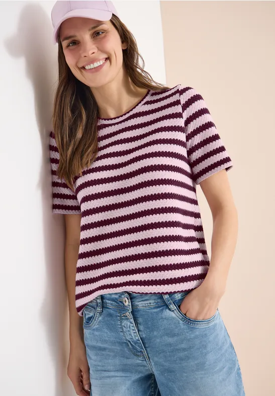 CECIL Shirt mit Rundhals im Ajour-Look günstig online kaufen