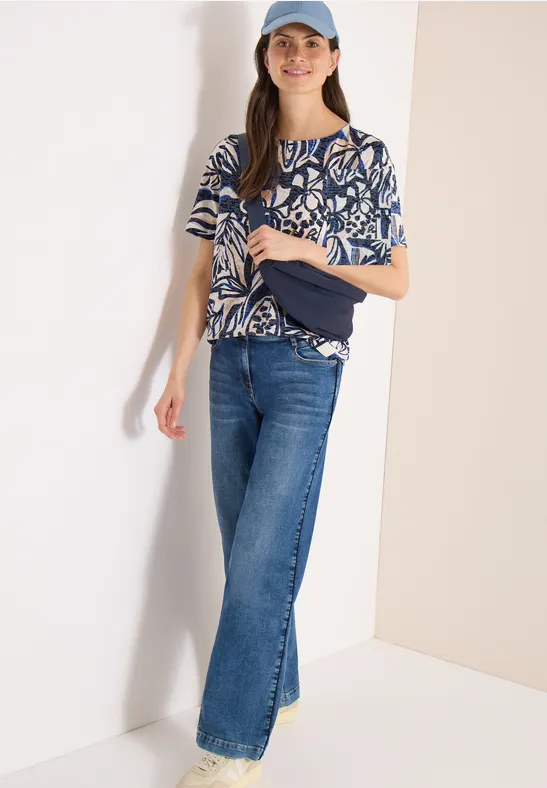 Thumbnail - Cecil Damen T-Shirt in Ausbrenner-Optik in Blau, Gr: M