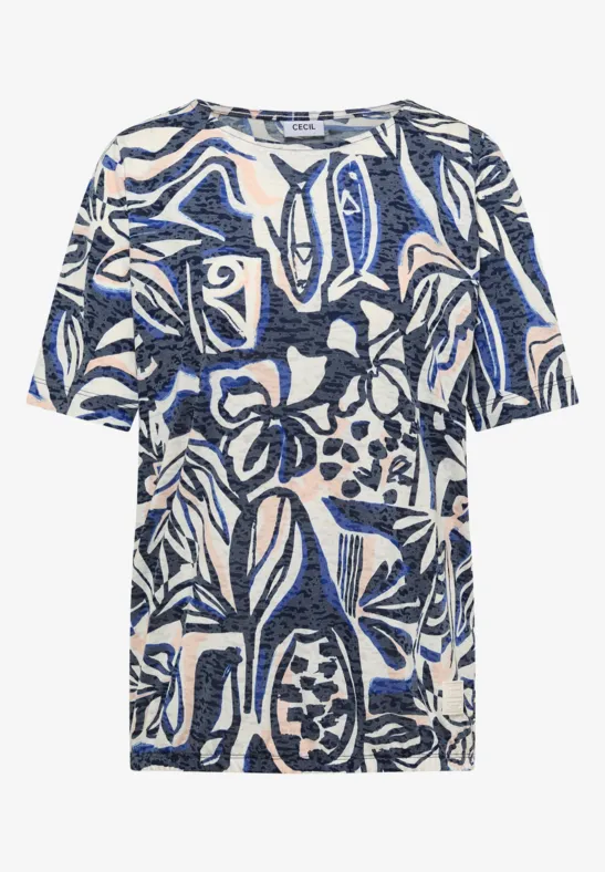 Thumbnail - Cecil Damen T-Shirt in Ausbrenner-Optik in Blau, Gr: M