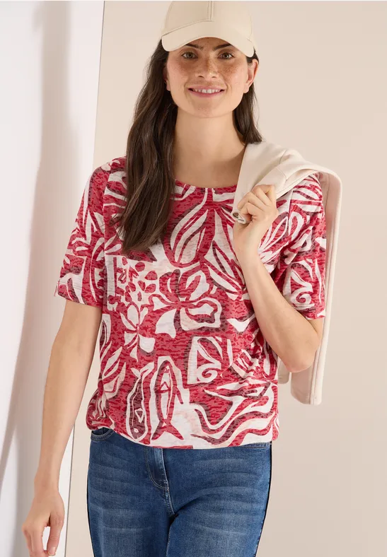 cecil T-Shirt Ausbrenner Optik Polyester-Viskose Rot