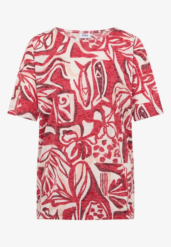 Thumbnail - Cecil Damen T-Shirt in Ausbrenner-Optik in Rot, Gr: S