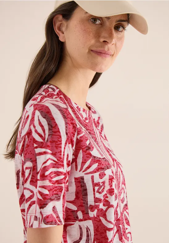 cecil T-Shirt Ausbrenner Optik Polyester-Viskose Rot