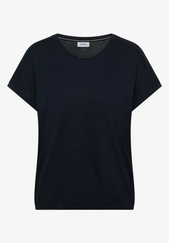 Thumbnail - Cecil Damen T-Shirt mit V-Neck und Spitzendetail in Blau, Gr: L