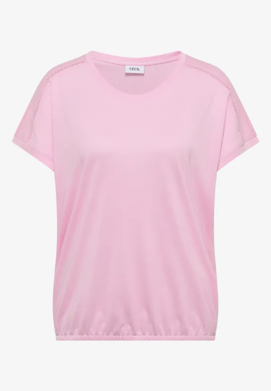 Thumbnail - Cecil Damen T-Shirt mit V-Neck und Spitzendetail in Rosa, Gr: M