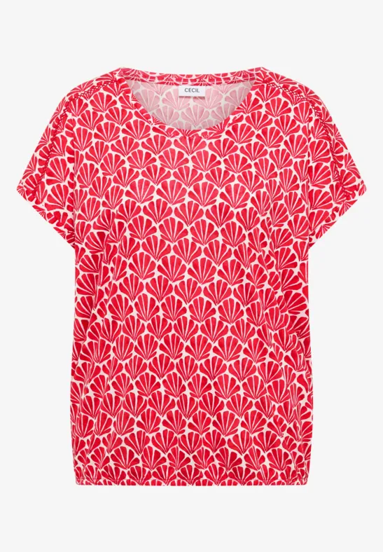 Thumbnail - Cecil Damen Kurzarm Shirt mit Spitzendetail in Rot, Gr: S