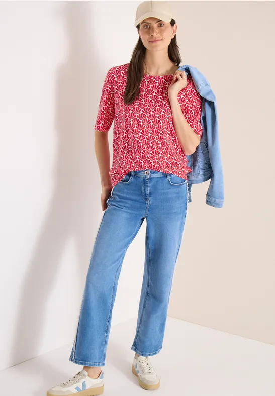 Thumbnail - Cecil Damen T-Shirt mit Rundhals und Muschelprint in Rot, Gr: L