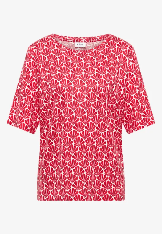 Thumbnail - Cecil Damen T-Shirt mit Rundhals und Muschelprint in Rot, Gr: L
