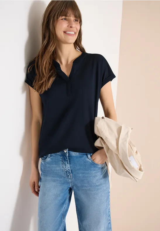 cecil Tunika Shirt Split Neck Baumwolle-Modal Blau