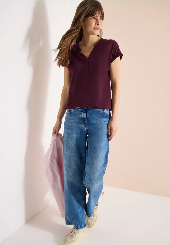 Thumbnail - Cecil Damen Shirt mit Split Neck im Tunika-Look in Rot, Gr: L