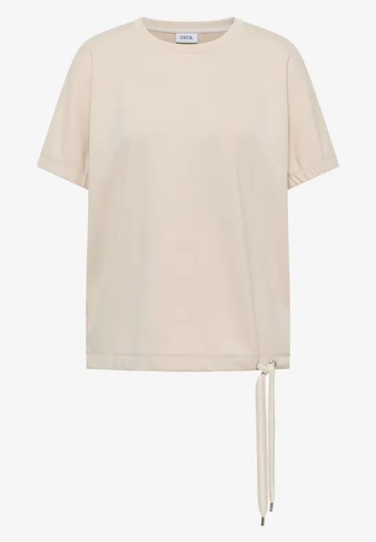 Thumbnail - Cecil Damen T-Shirt mit Rundhals und Raffung in Beige, Gr: L
