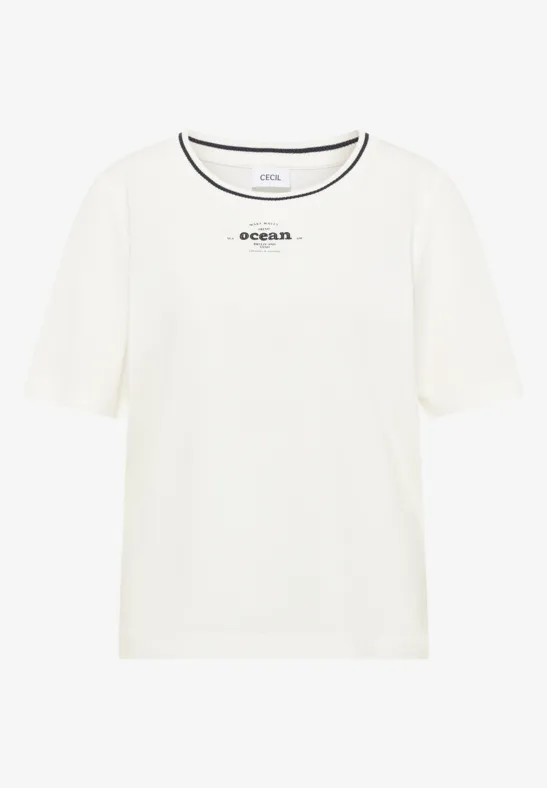 Thumbnail - Cecil Damen T-Shirt mit Rippdetails in Weiß, Gr: L