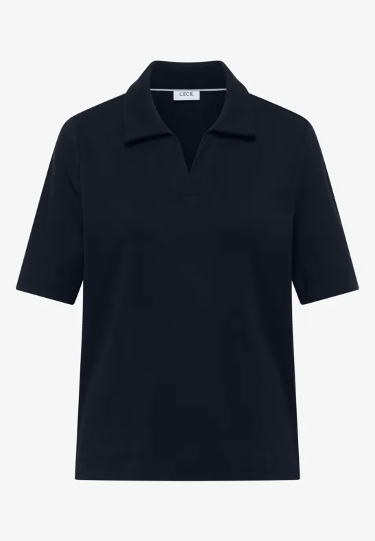 Thumbnail - Cecil Damen Kurzarm Poloshirt in Unifarbe in Blau, Gr: M