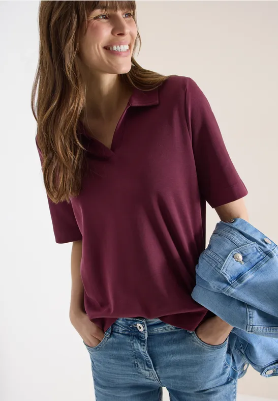 cecil Poloshirt Polokragen Sport Baumwolle Rot