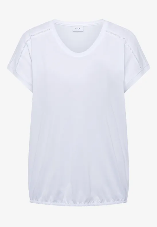 Thumbnail - Cecil Damen T-Shirt mit V-Neck und Spitzendetail in Weiß, Gr: M
