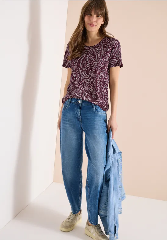 cecil T-Shirt Rundhals Minimal Print Baumwolle-Modal Rot