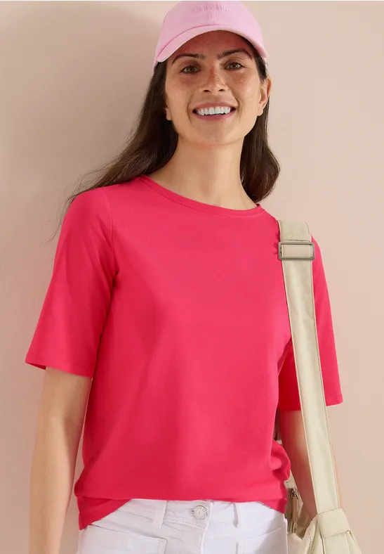 cecil Basic T-Shirt U-Boot-Ausschnitt Baumwolle-Elasthan Rot