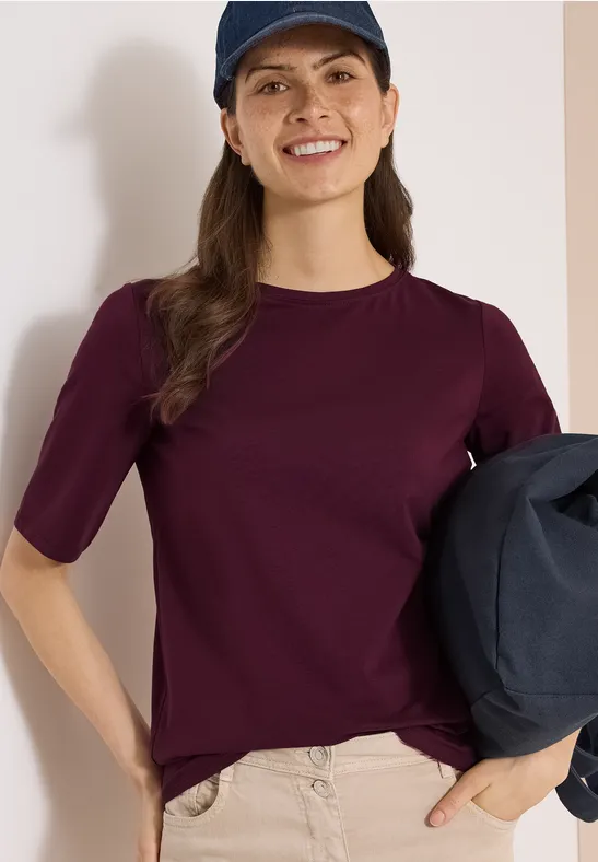 cecil Basic T-Shirt U-Boot-Ausschnitt Baumwolle-Elasthan Rot