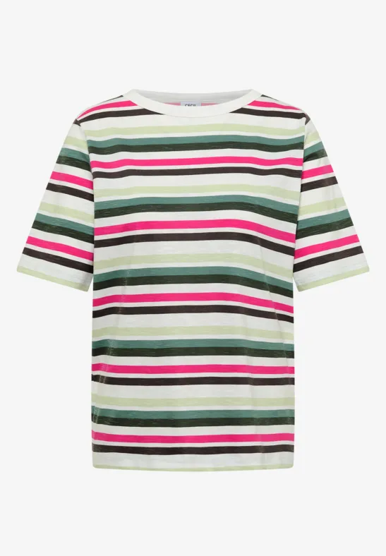 Thumbnail - Cecil Damen Kurzarm Shirt mit Multicolor Streifen in Grün, Gr: XL