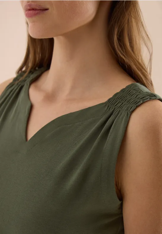 cecil Top Split Neck Baumwolle Gruen