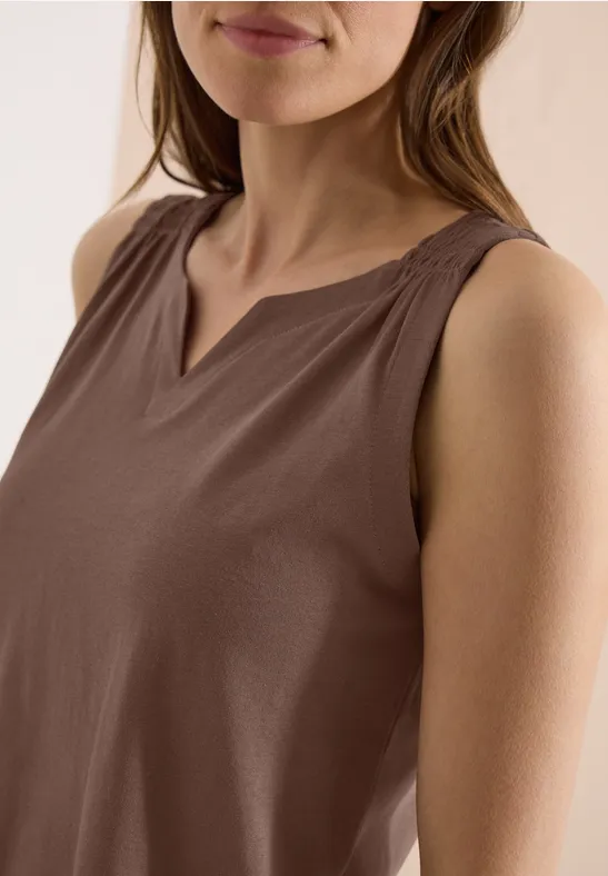 cecil Top Split Neck Raffung Baumwolle Beige