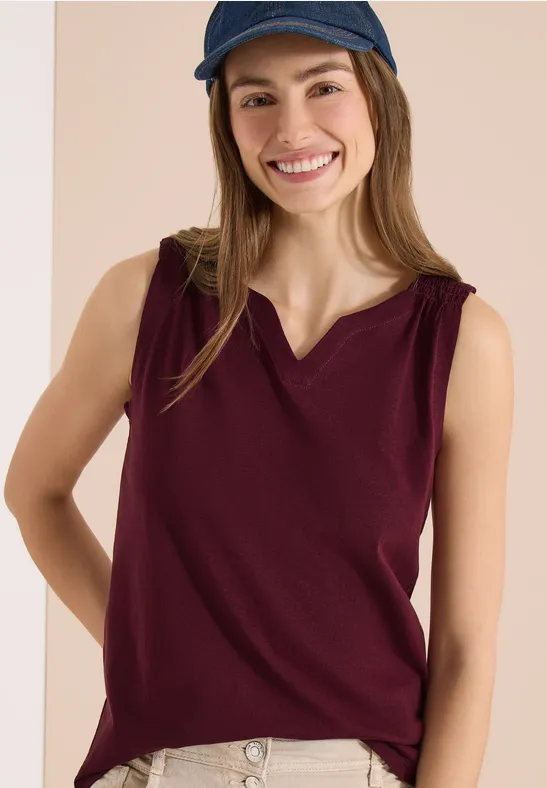 cecil Top Split Neck Baumwolle Rot