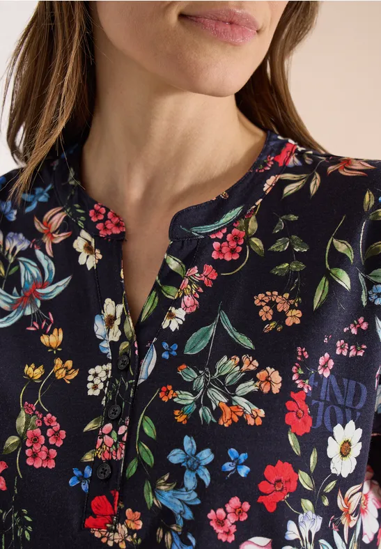 Shirt mit Split Neck und Knopfdetails