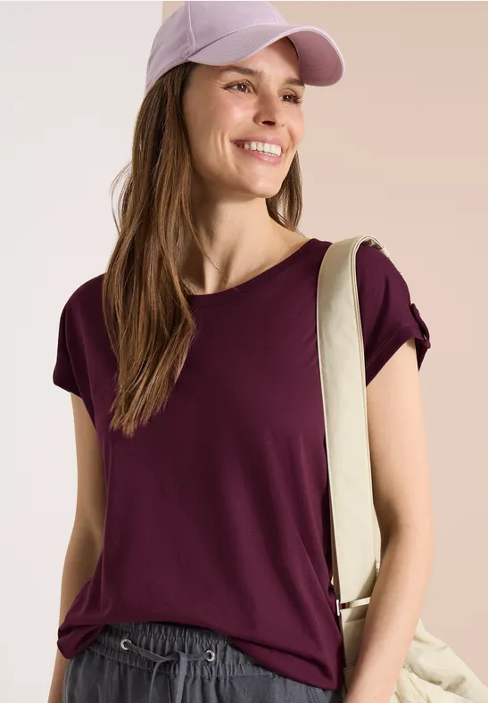 cecil T-Shirt Rundhals Turn-Up-Detail Modal-Baumwolle Rot