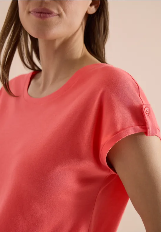 cecil T-Shirt Rundhals Turn-Up Modal-Baumwolle Orange