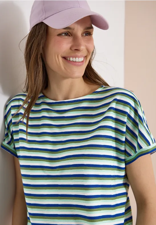 cecil Struktur Shirt U-Boot Neck Modal Blau