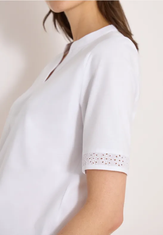 cecil T-Shirt Split Neck Crochet-Tape Eleganz Weiß