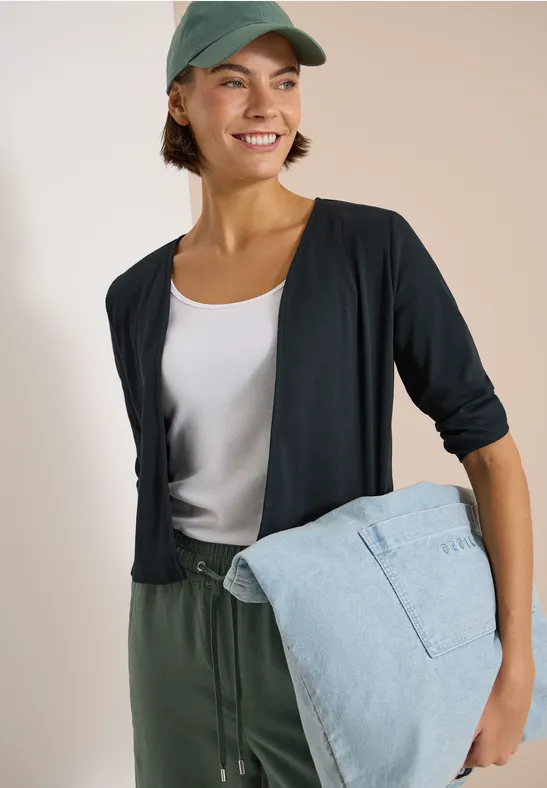cecil Offene 3/4-Arm Jacke Rippstruktur Kurz Grün