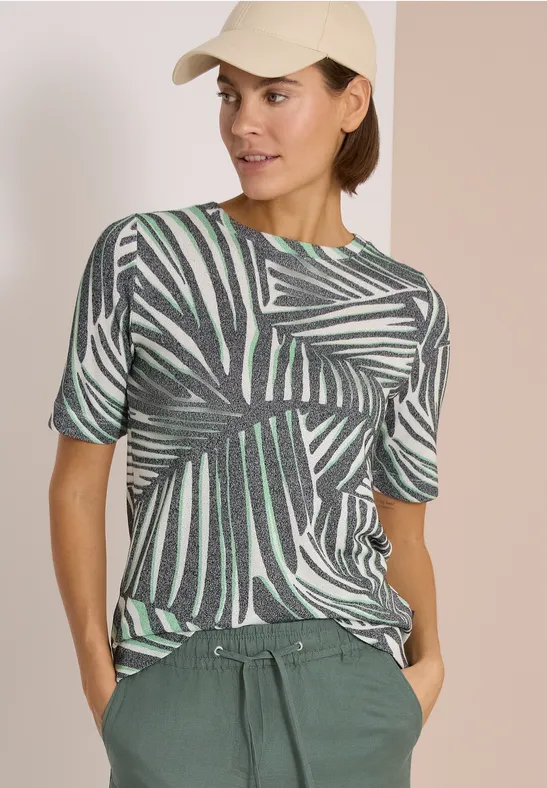 cecil T-Shirt Boatneck Print Stricklook Grün